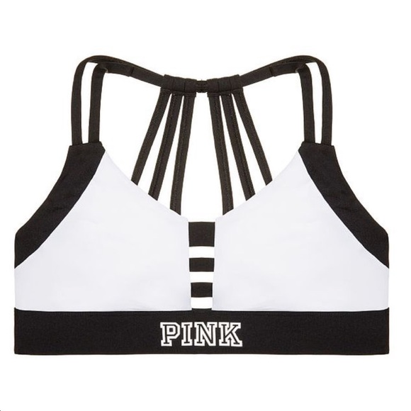 VS PINK White & Black Strappy Ultimate Sports Bra